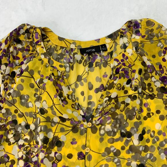 Apt 9 Womens Sz Small Yellow Purple Semi Sheet 3/4 Sleeve Blouse Tunic Top - Picture 3 of 7